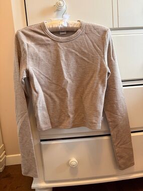 Aritzia Long Sleeve Waffle Knit Top in Beige